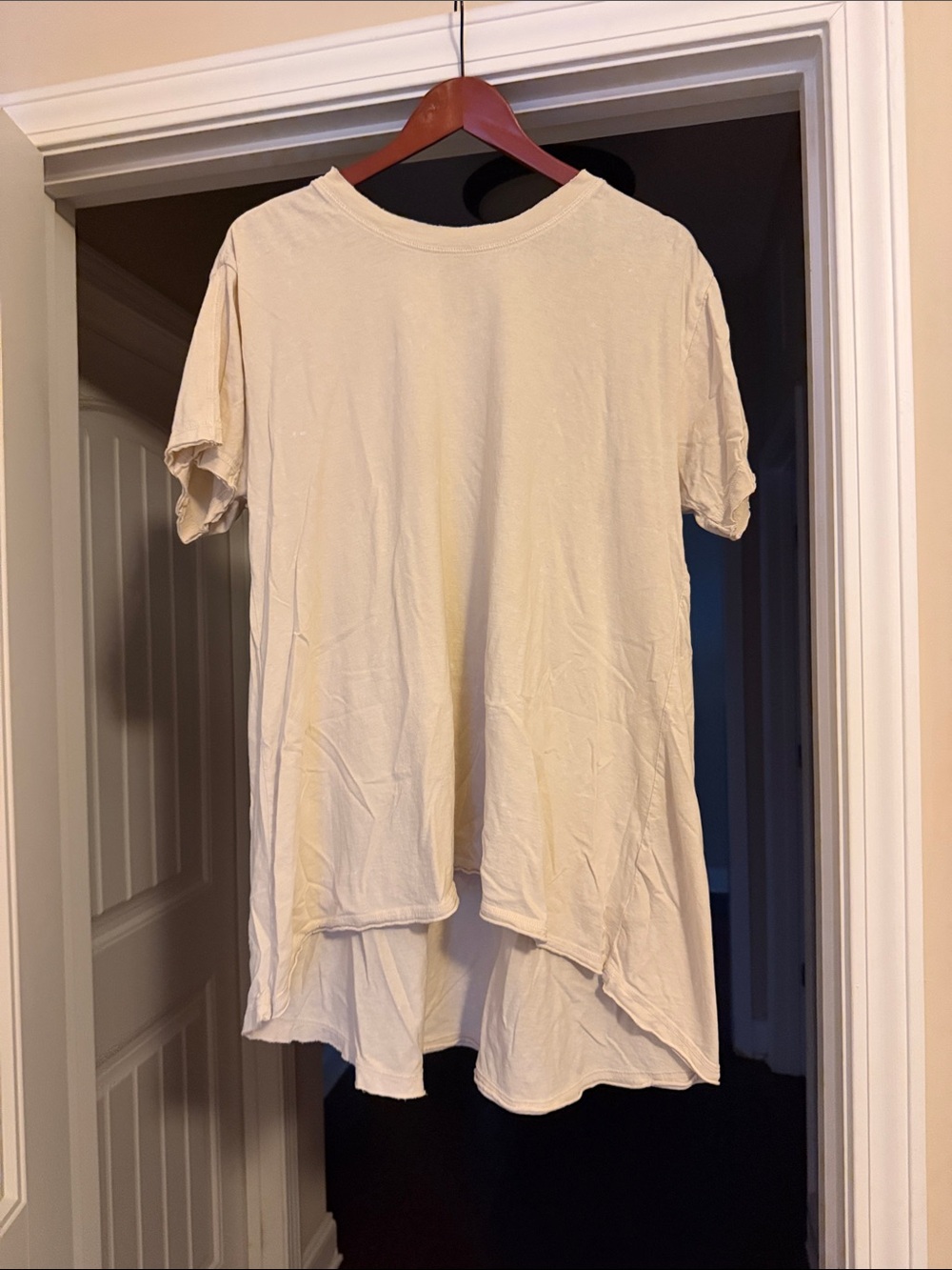 Free People Cream Short Sleeve High-Low Tee